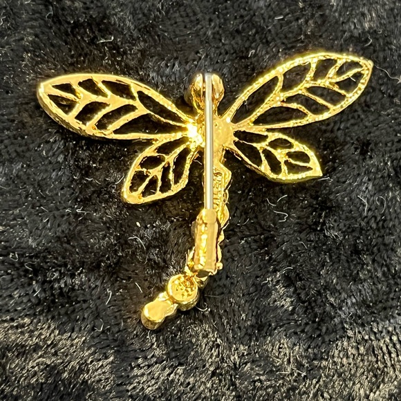 Elegant Gold Dragonfly Brooch with Aurora Borealis - Picture 2 of 4